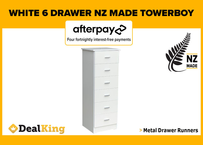 6 DRAWER FULLY ASSEMBLED NZ MADE TOWERBOY WHITE