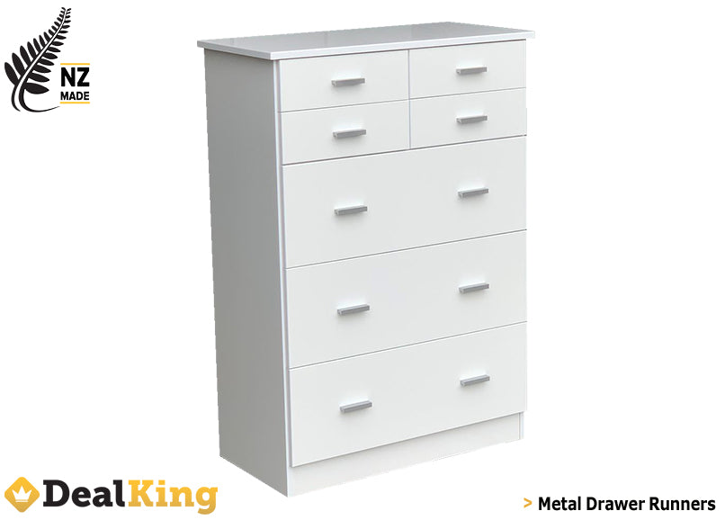 7 DRAWER FULLY ASSEMBLED WHITE NZ MADE TALLBOY