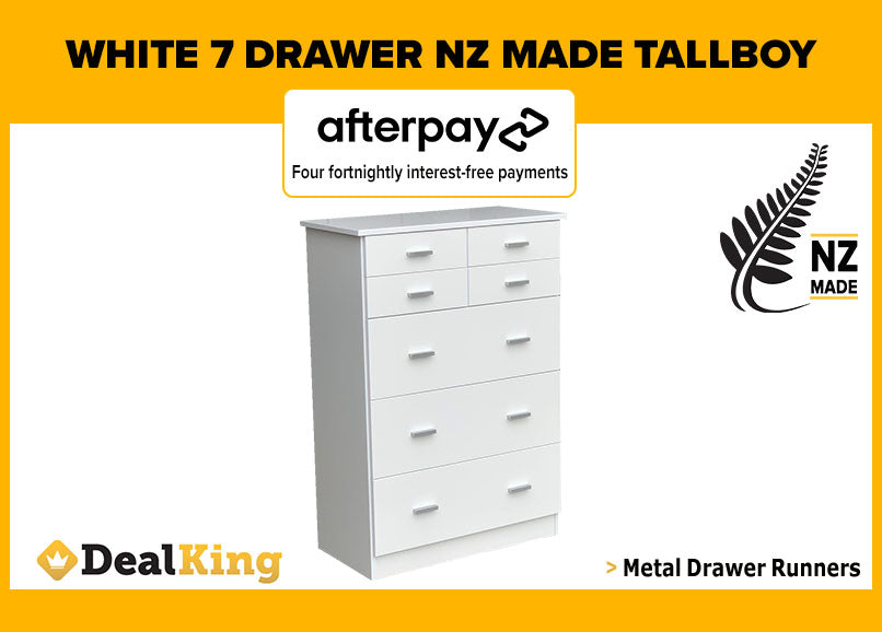 7 DRAWER FULLY ASSEMBLED WHITE NZ MADE TALLBOY