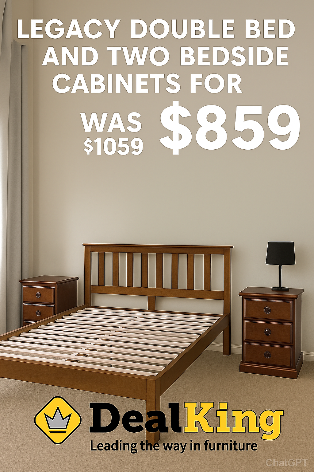 LEGACY NZ PINE DOUBLE BED & TWO BEDSIDES