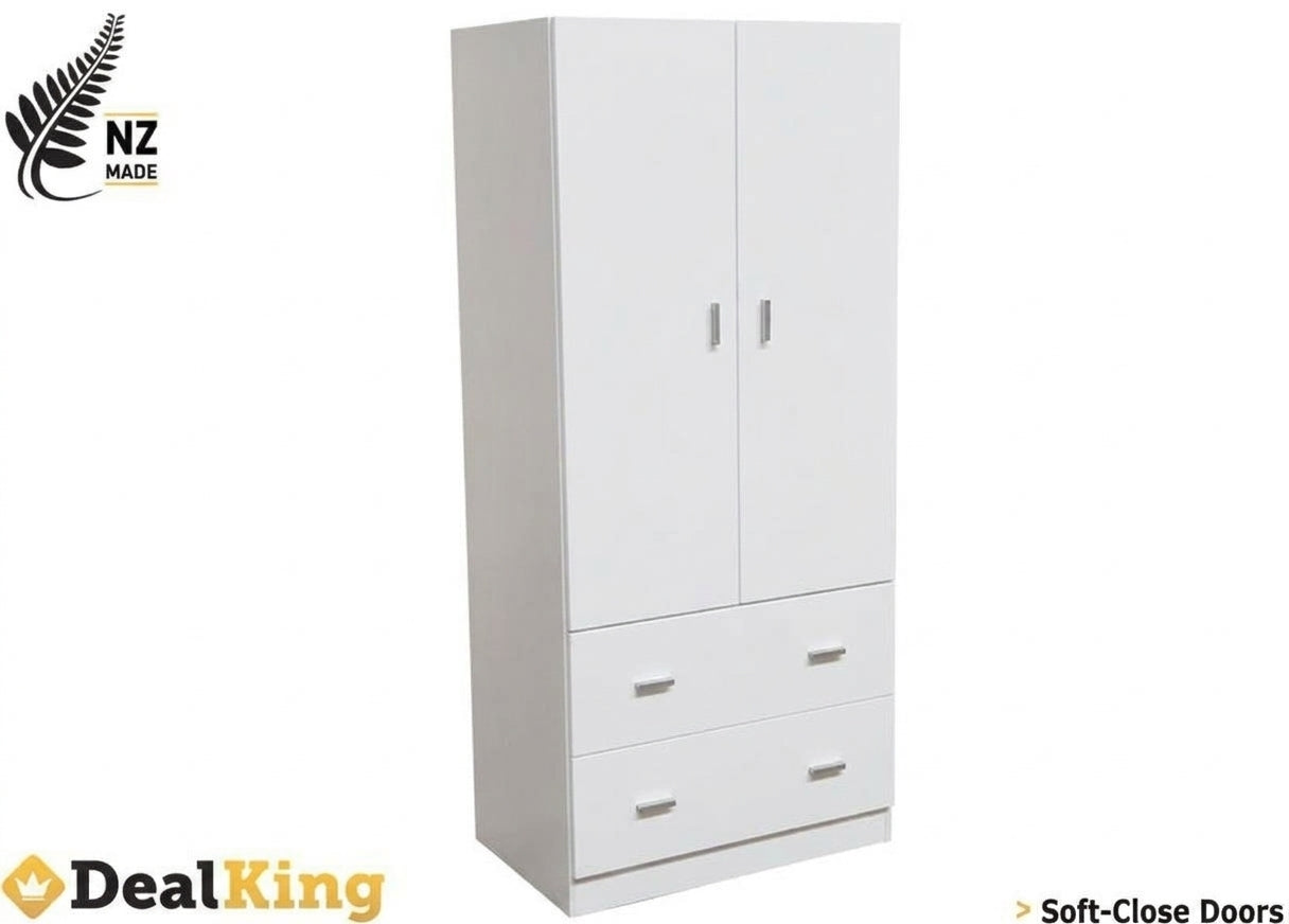 WHITE FULLY ASSEMBLED NZ MADE 2 DRAWER WARDROBE
