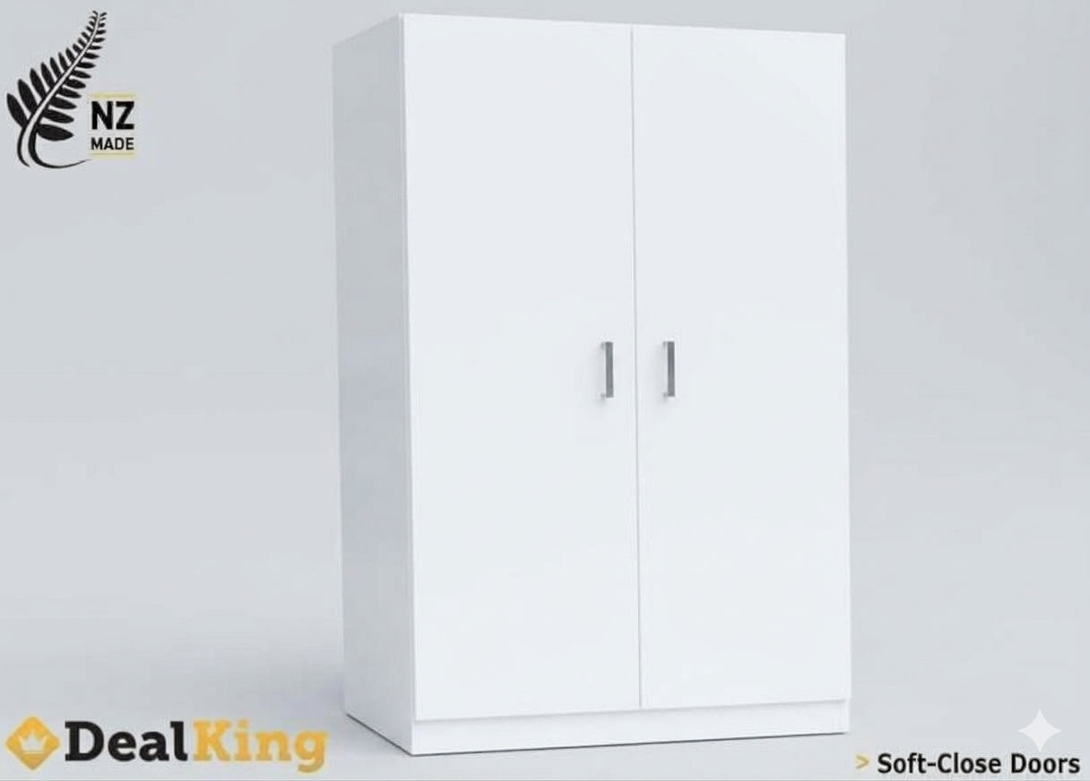 WHITE FULLY ASSEMBLED NZ MADE 2 DOOR WARDROBE