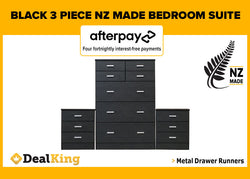 NZ MADE FULLY ASSEMBLED 3PC BEDROOM SUITE BLACK