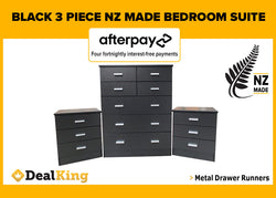 3PC NZ MADE BEDROOM SUITE BLACK