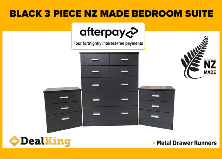 3PC NZ MADE BEDROOM SUITE BLACK