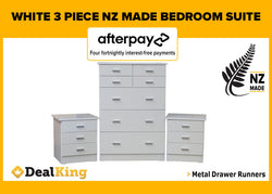 NZ MADE FULLY ASSEMBLED 3PC BEDROOM SUITE WHITE