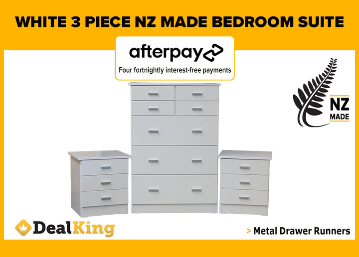 NZ MADE 3PC BEDROOM SUITE WHITE