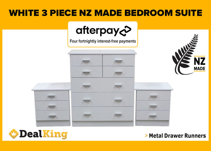 3PC NZ MADE BEDROOM SUITE WHITE